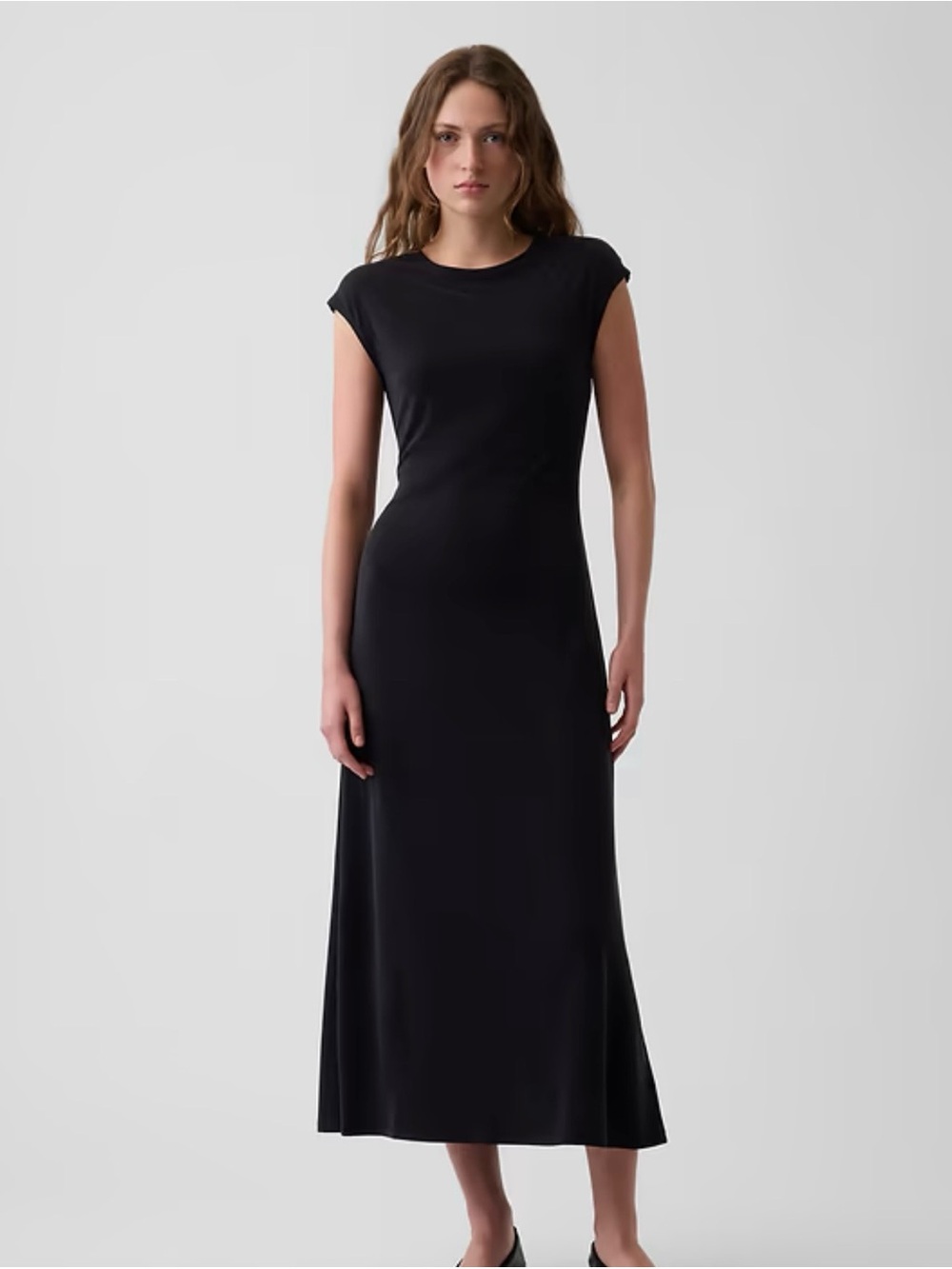 GAP Black Cap-Sleeve Maxi Dress